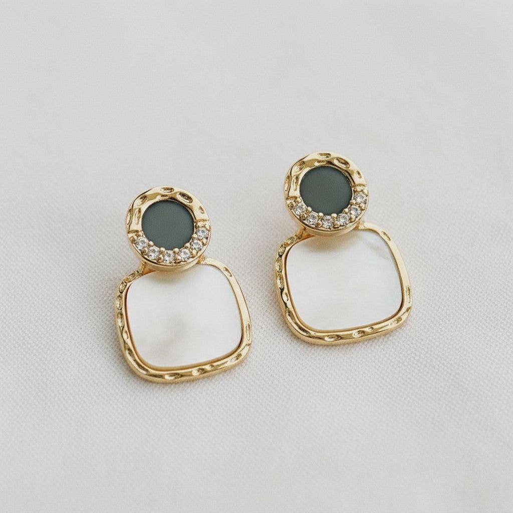 Geometric Square Shell Stud Earrings