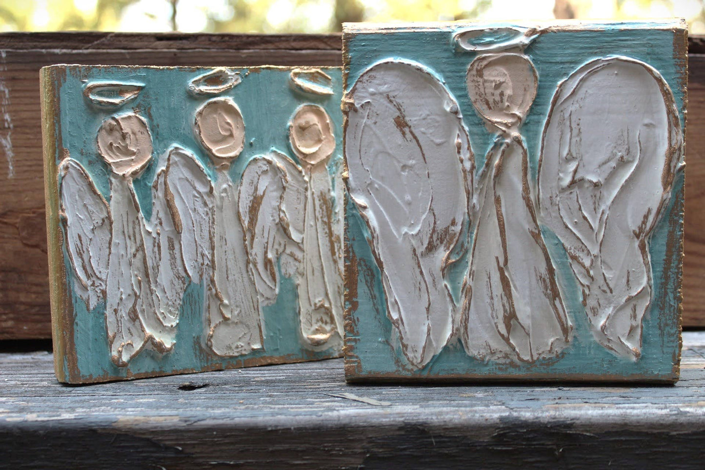 4x5 Angel hand painted textured wood block