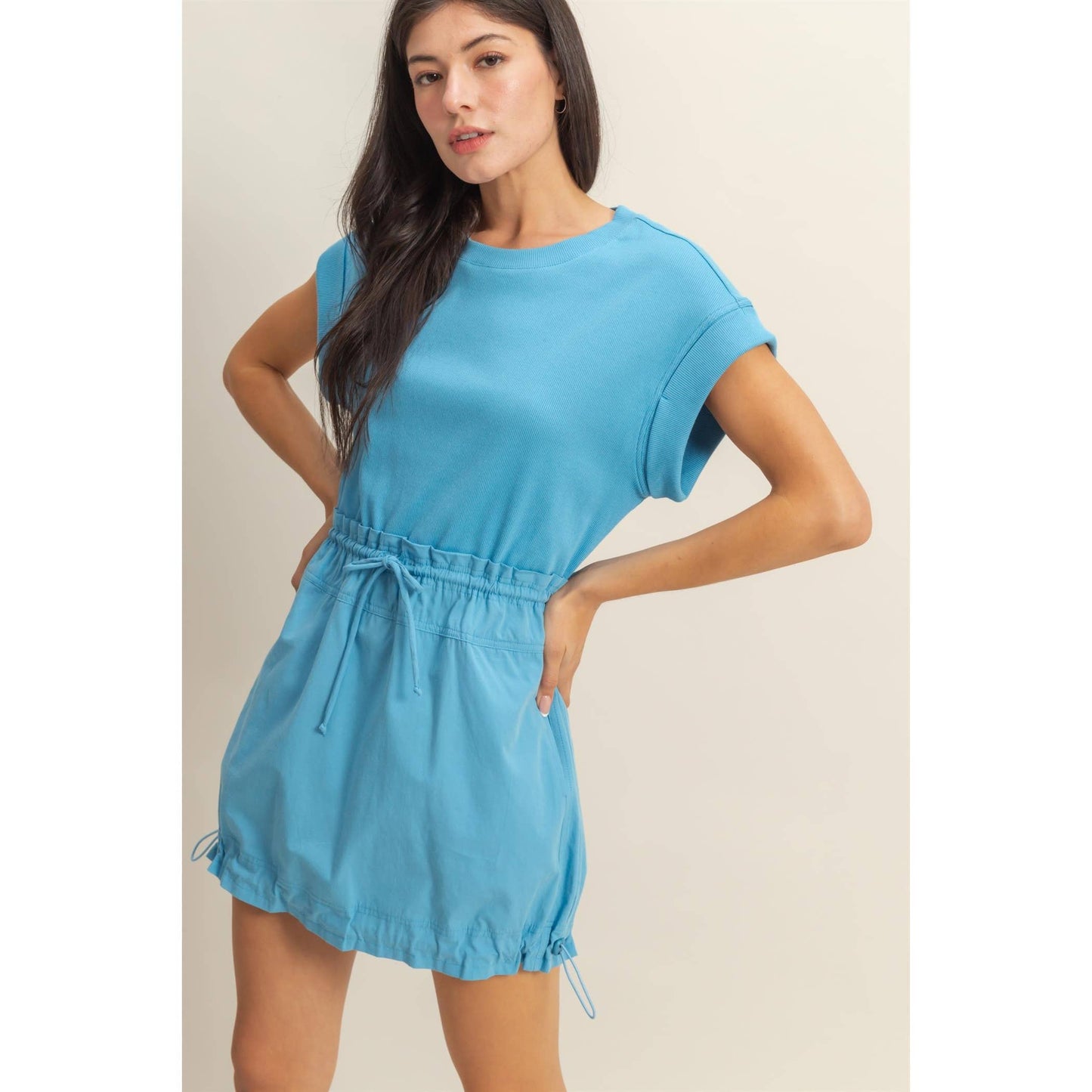 Short Sleeve Elasticized Waist Mini Dress