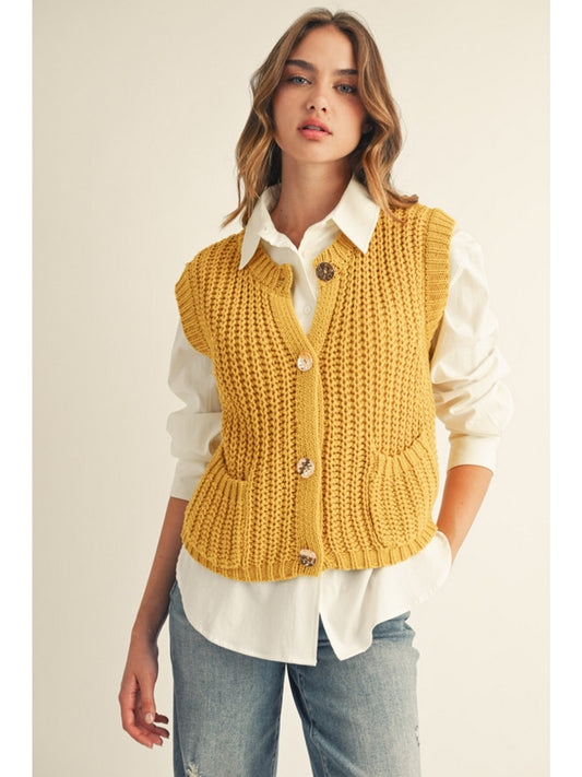 Mustard Button Down Sweater Vest