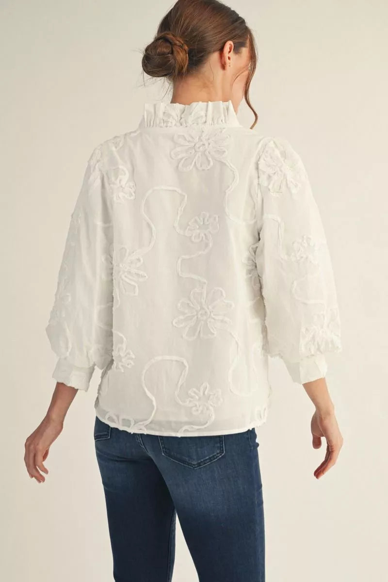 White Bursting Bloom 3/4 Sleeve Blouse