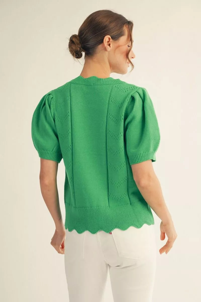 Olivia Green Scallop sweater