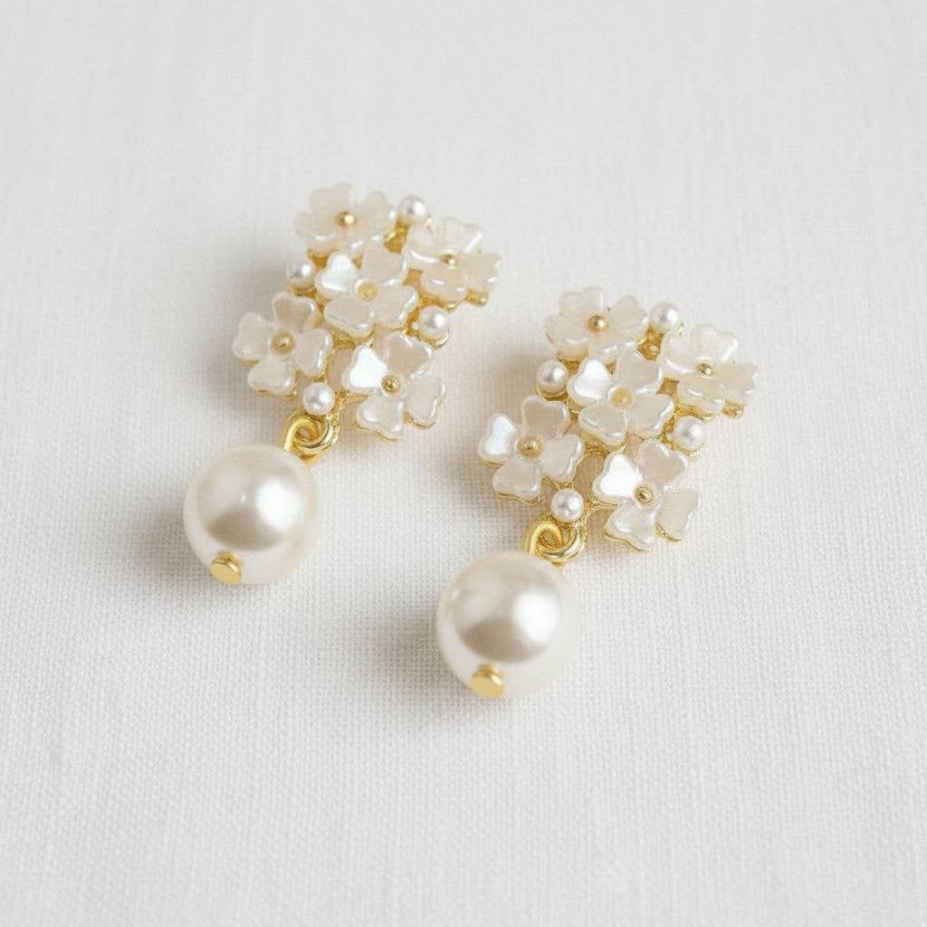 Floral Pearl Drop Earrings with Vintage Charm