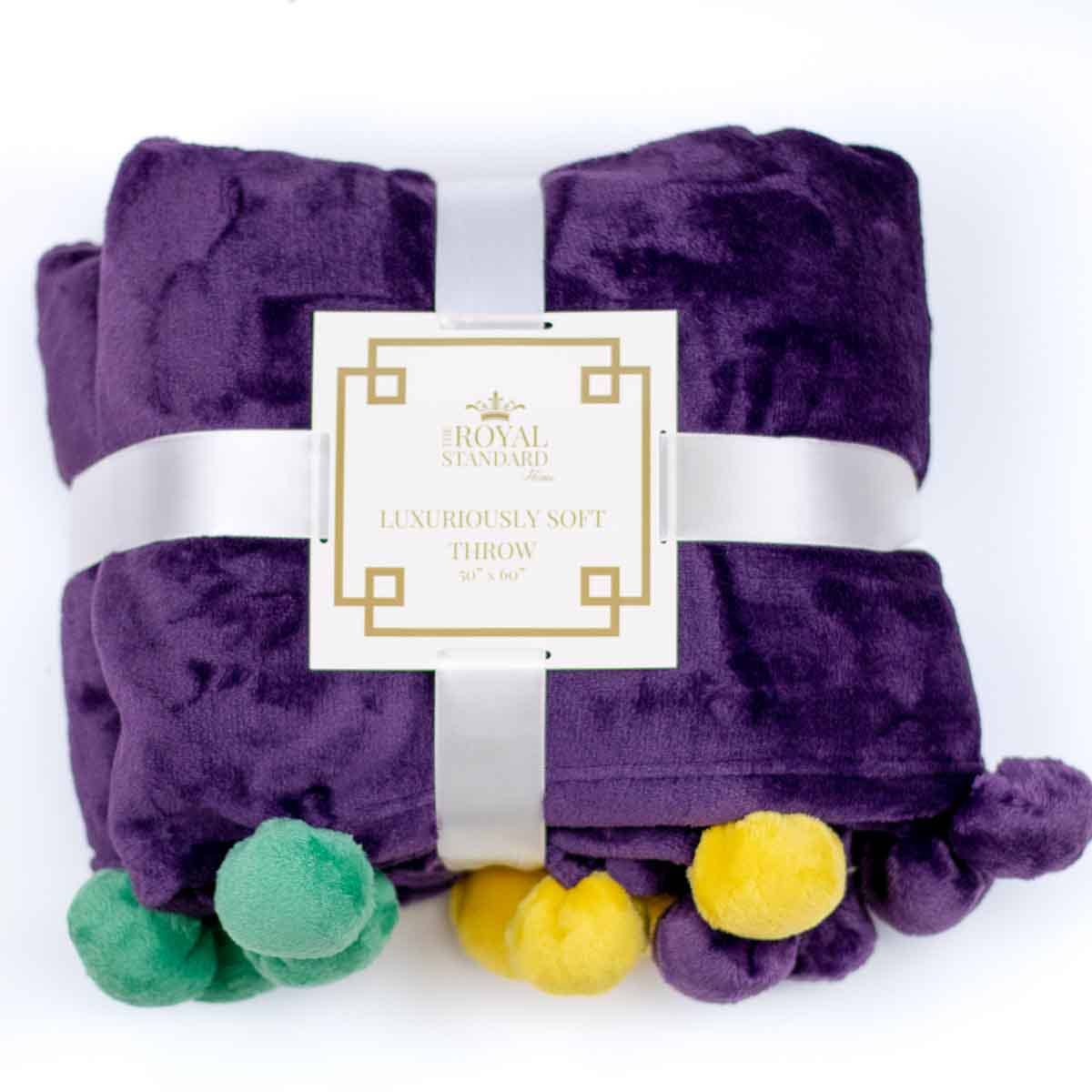 Cozy Pom Pom Throw Purple/Green/Yellow 50x60