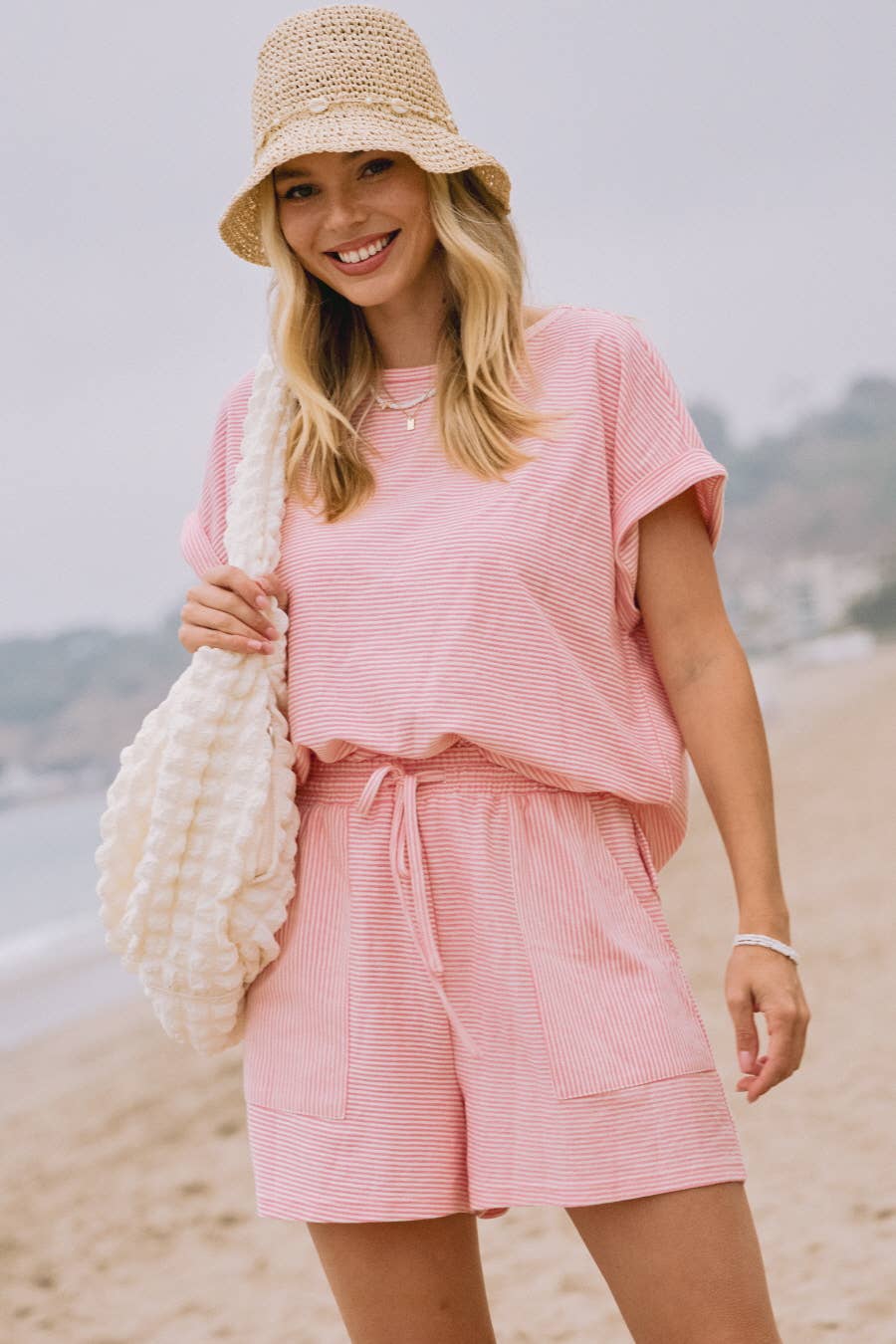 Striped French Terry Top And Shorts Set