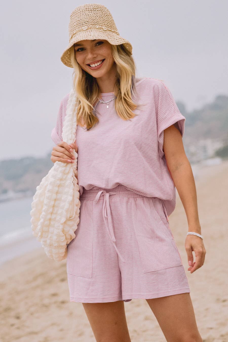 Striped French Terry Top And Shorts Set
