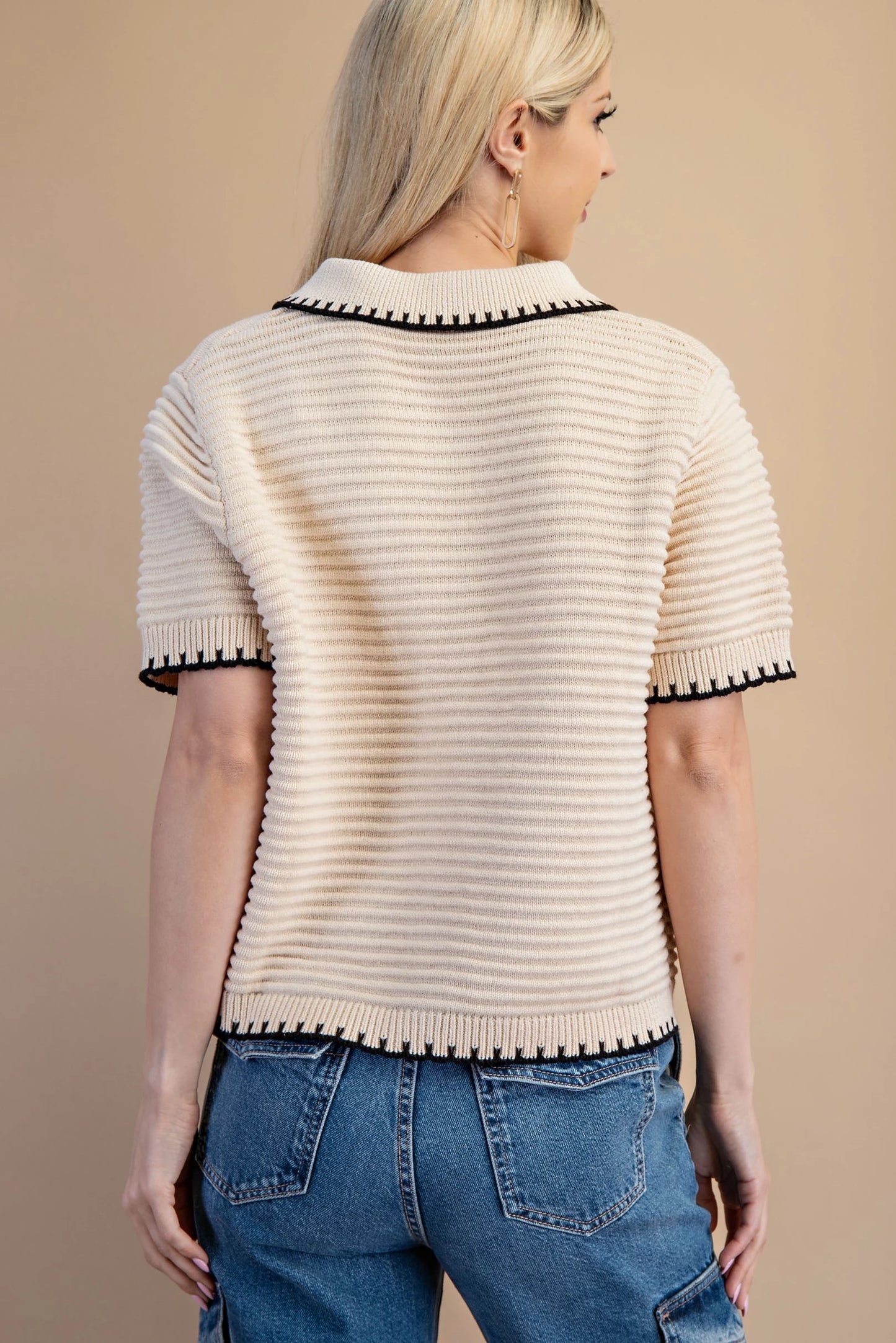 Beige Textured Knit Button Front Cardigan