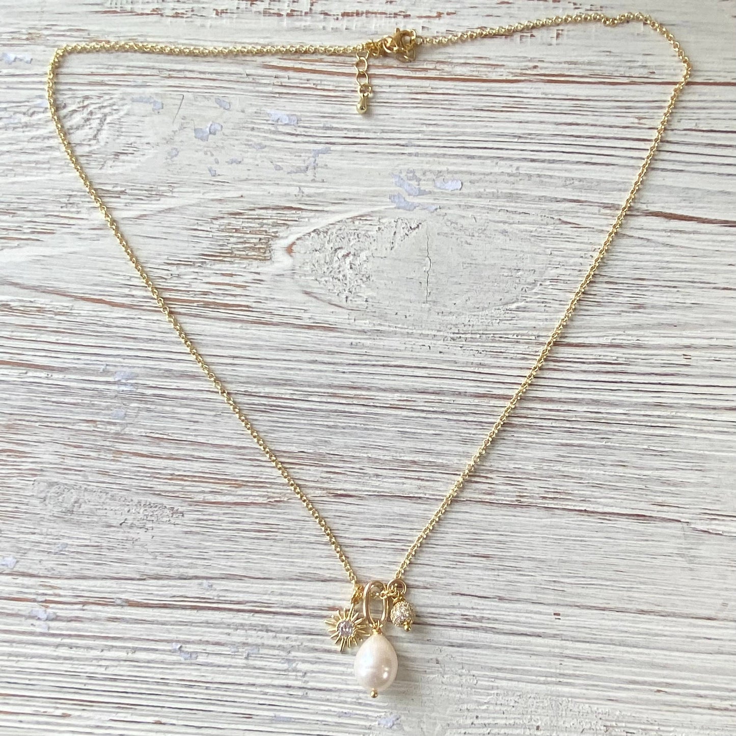 Pearl, sun, micro pave necklace ,boutique,salon,trendy