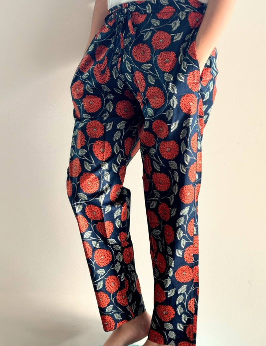 Cotton Pajama Pants Women - Midnight Marigold