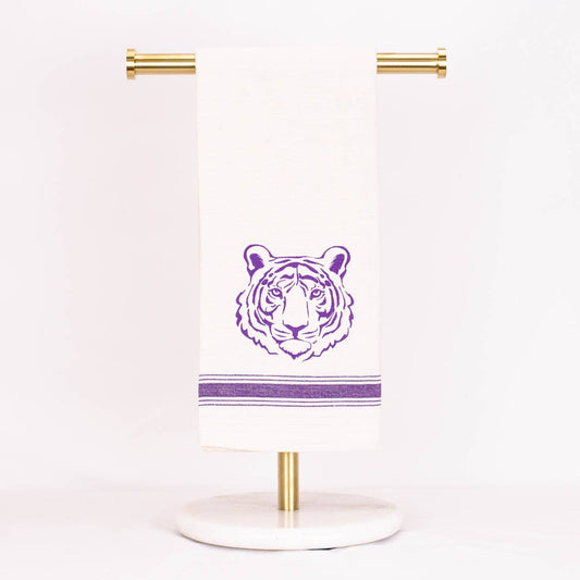 Get Em Tiger Hand Towel   Cream/Purple 20x28