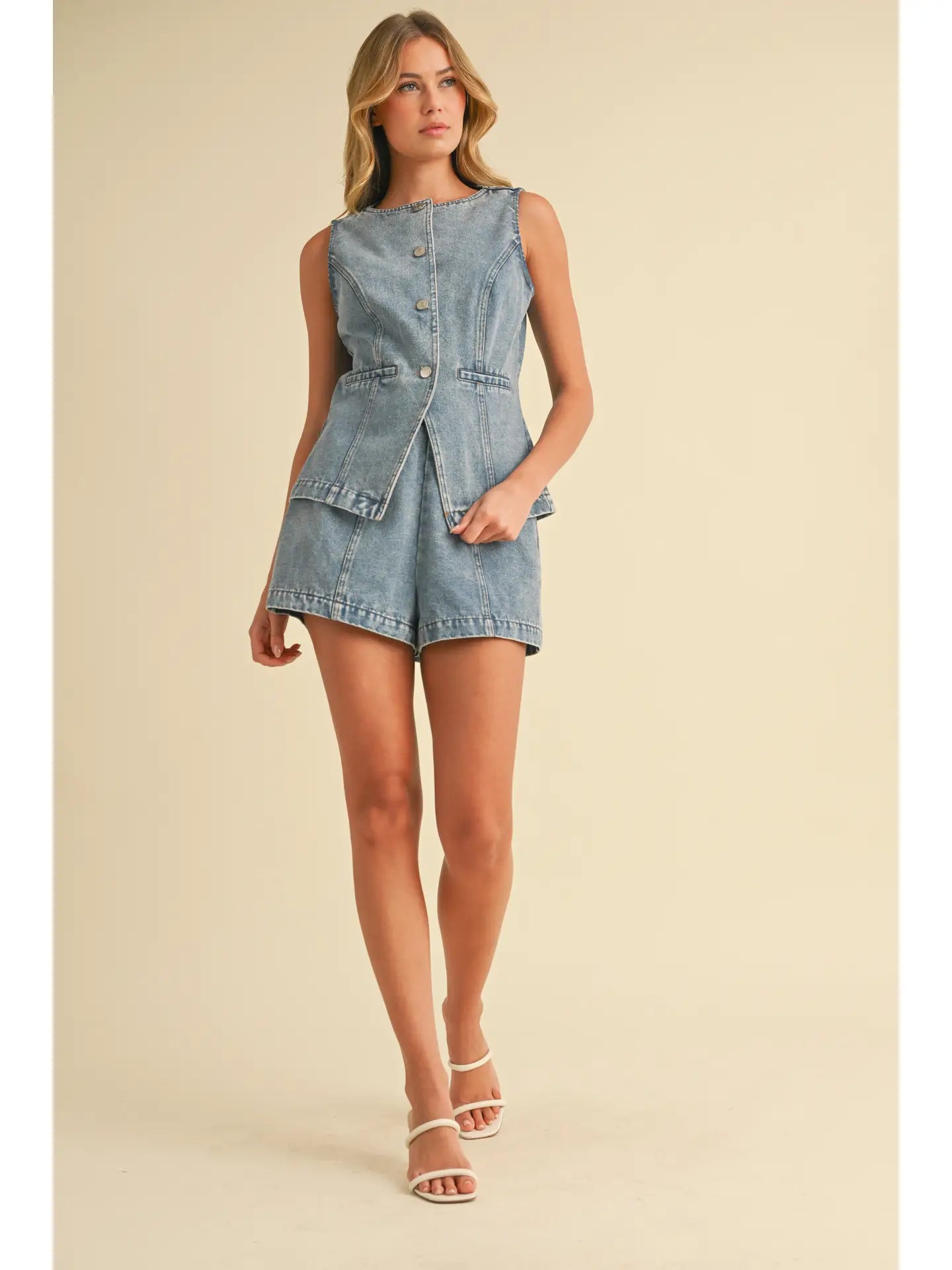 Tiffney Denim Vest and Short Set