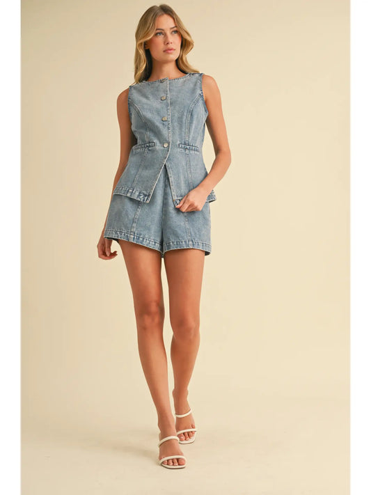 Tiffney Denim Vest and Short Set