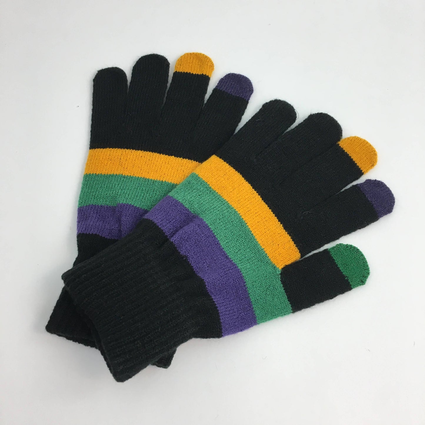 Mardi Gras striped touch screen gloves black