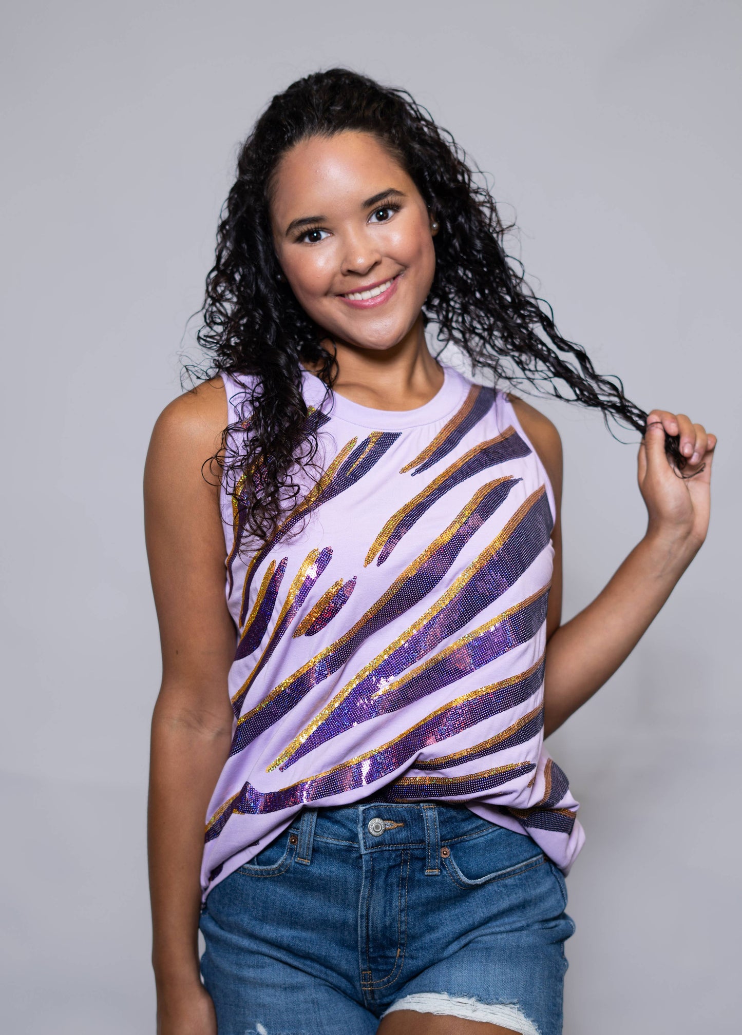 Tiger Stripe Purple & Gold | Women's Sequin Design Tank (Lav