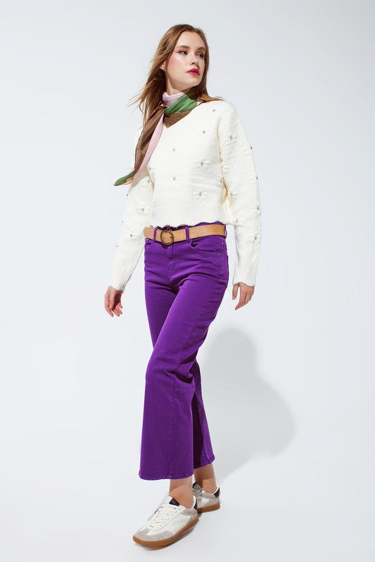 Purple Cropped Wide Legged Jeans