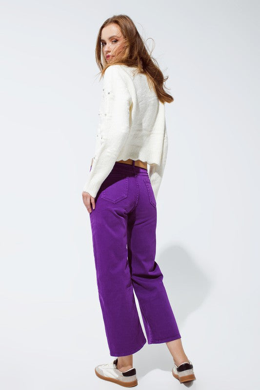 Purple Cropped Wide Legged Jeans