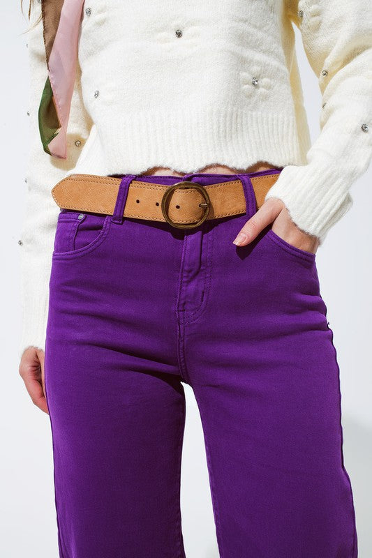 Purple Cropped Wide Legged Jeans