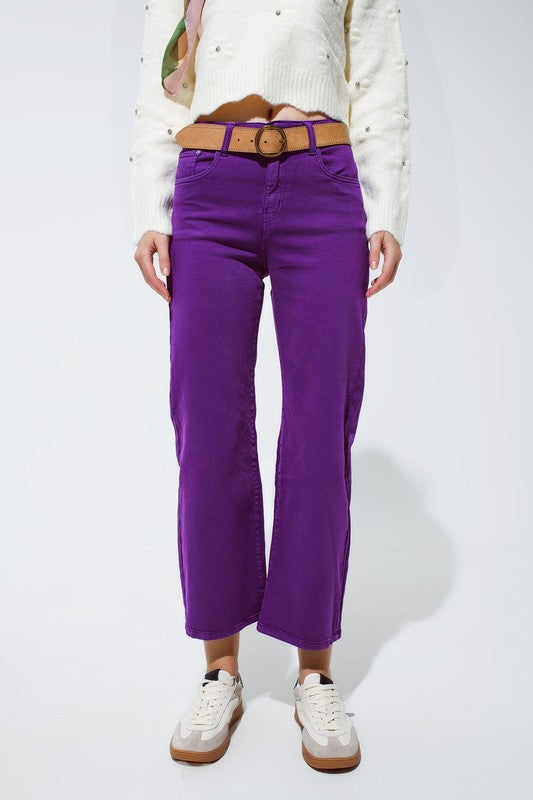 Purple Cropped Wide Legged Jeans