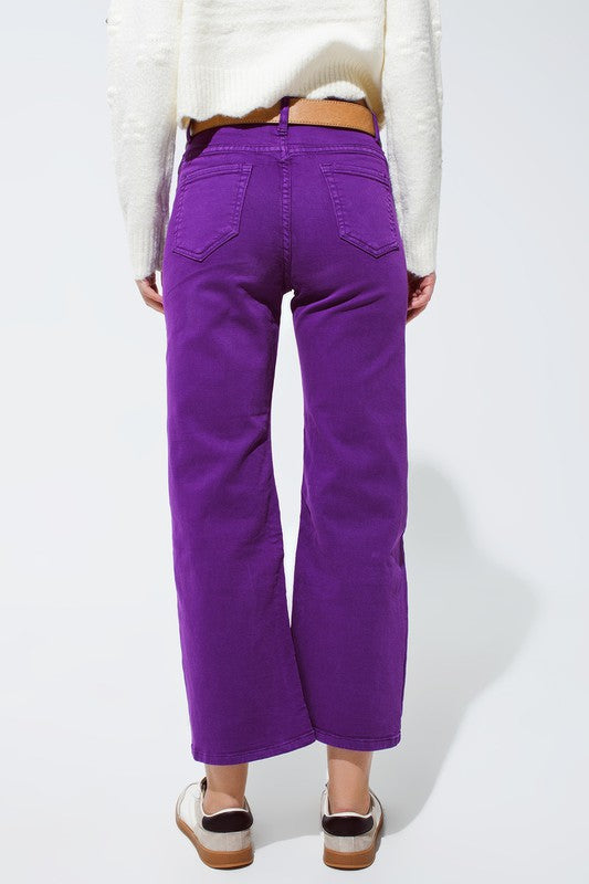 Purple Cropped Wide Legged Jeans