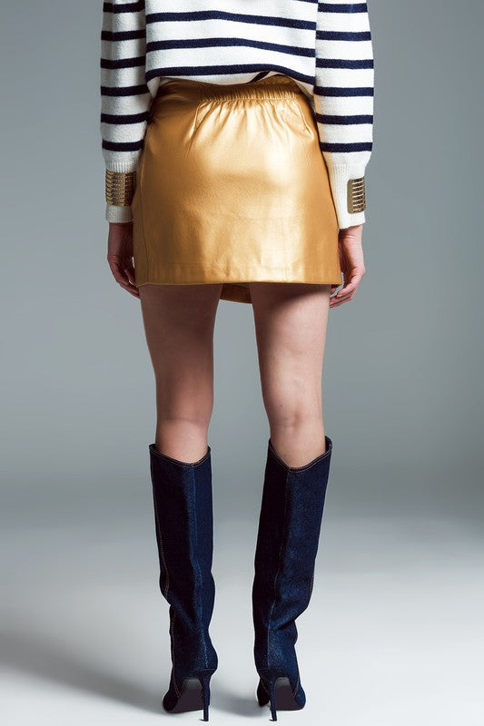 Briley Gold Faux Leather Skirt with Side Bow