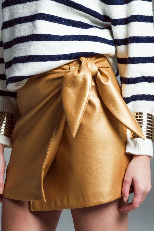 Briley Gold Faux Leather Skirt with Side Bow