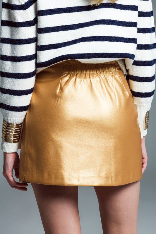 Briley Gold Faux Leather Skirt with Side Bow