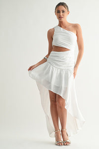 Cascade One-shoulder High-low Maxi Dress