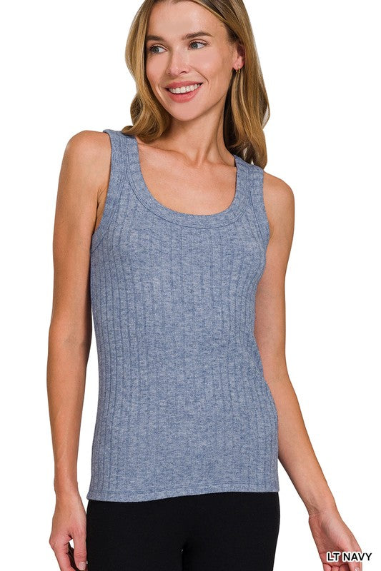 Melange Rib Tank Top -Blue