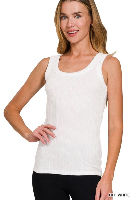Melange Rib Tank Top - White