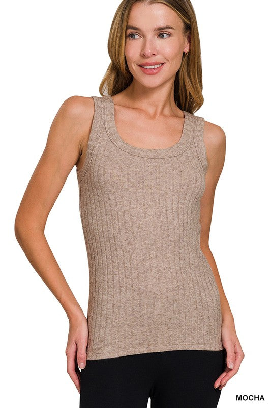Melange Rib Tank Top -Mocha