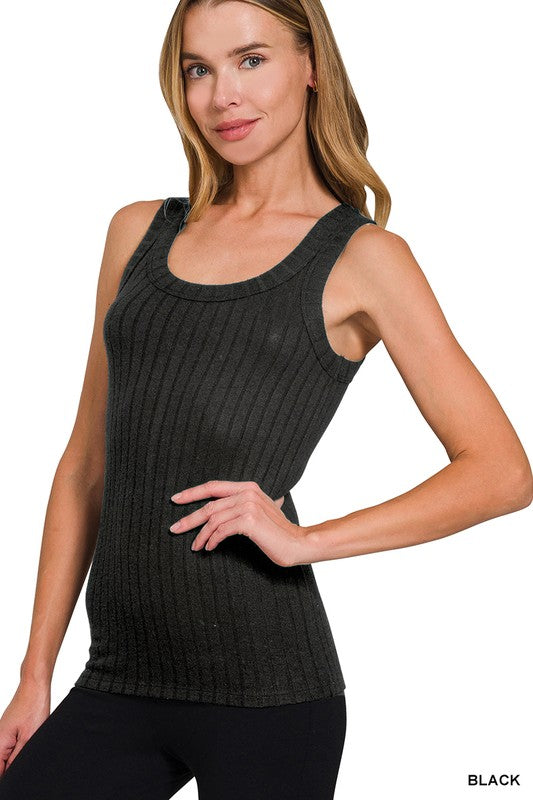 Melange Rib Tank Top -Black