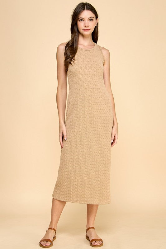 Kaci Taupe Sleeveless Midi Dress