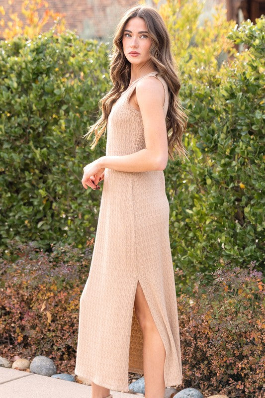 Kaci Taupe Sleeveless Midi Dress