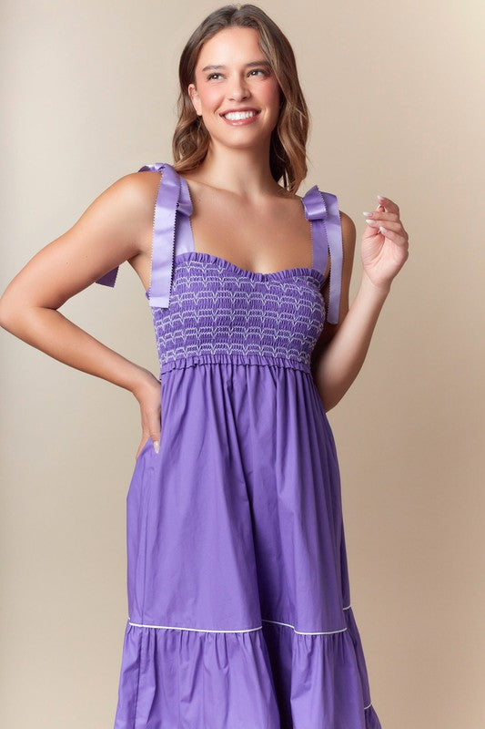 Purple Smocked Midi Dress Purple Smocked Midi Dress