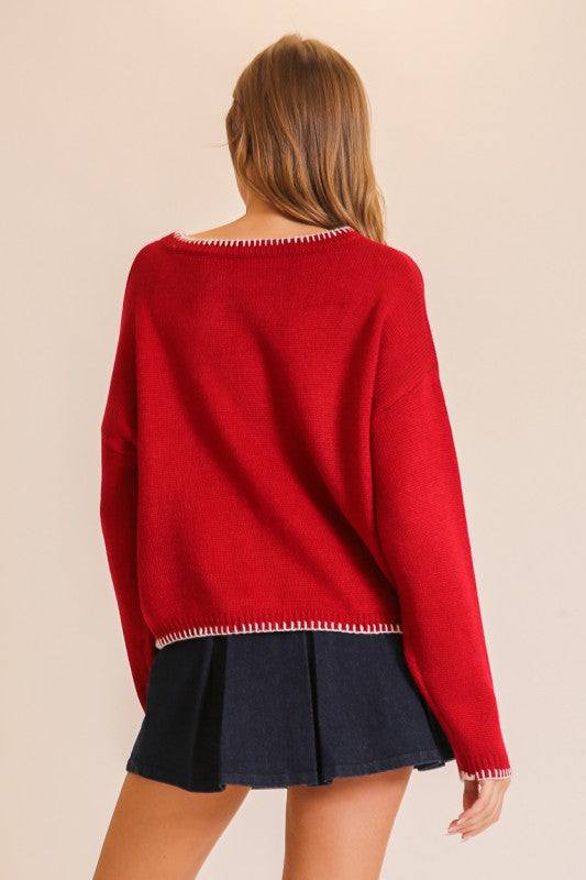Dark Red Merry Festive Sweater