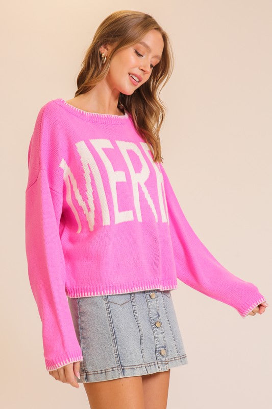 Pink Merry Festive Sweater