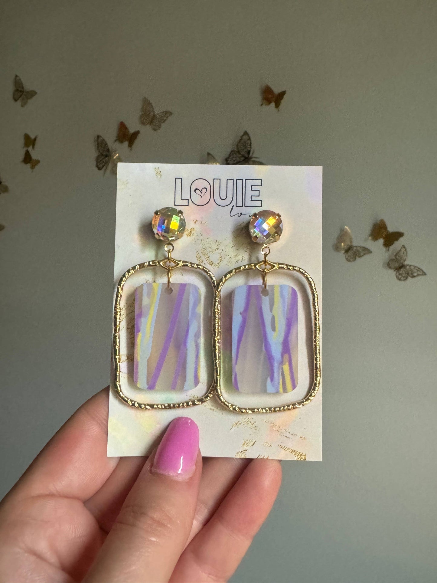 Purple Yellow Gold Louisiana Mardi Gras Acrylic Earrings