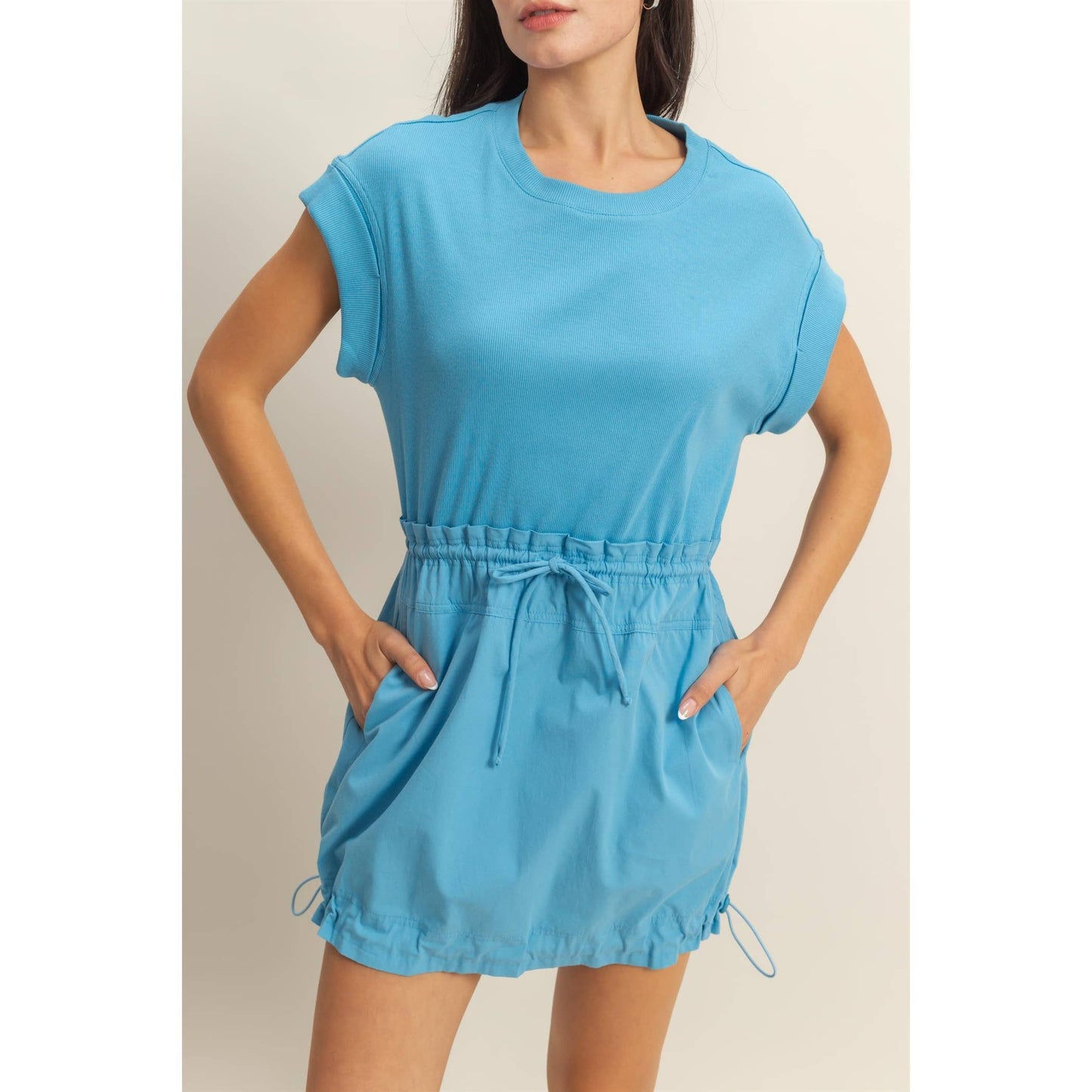 Short Sleeve Elasticized Waist Mini Dress