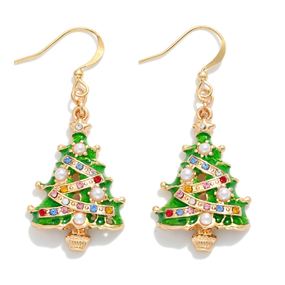 Christmas Tree Drop Earrings w Pearl