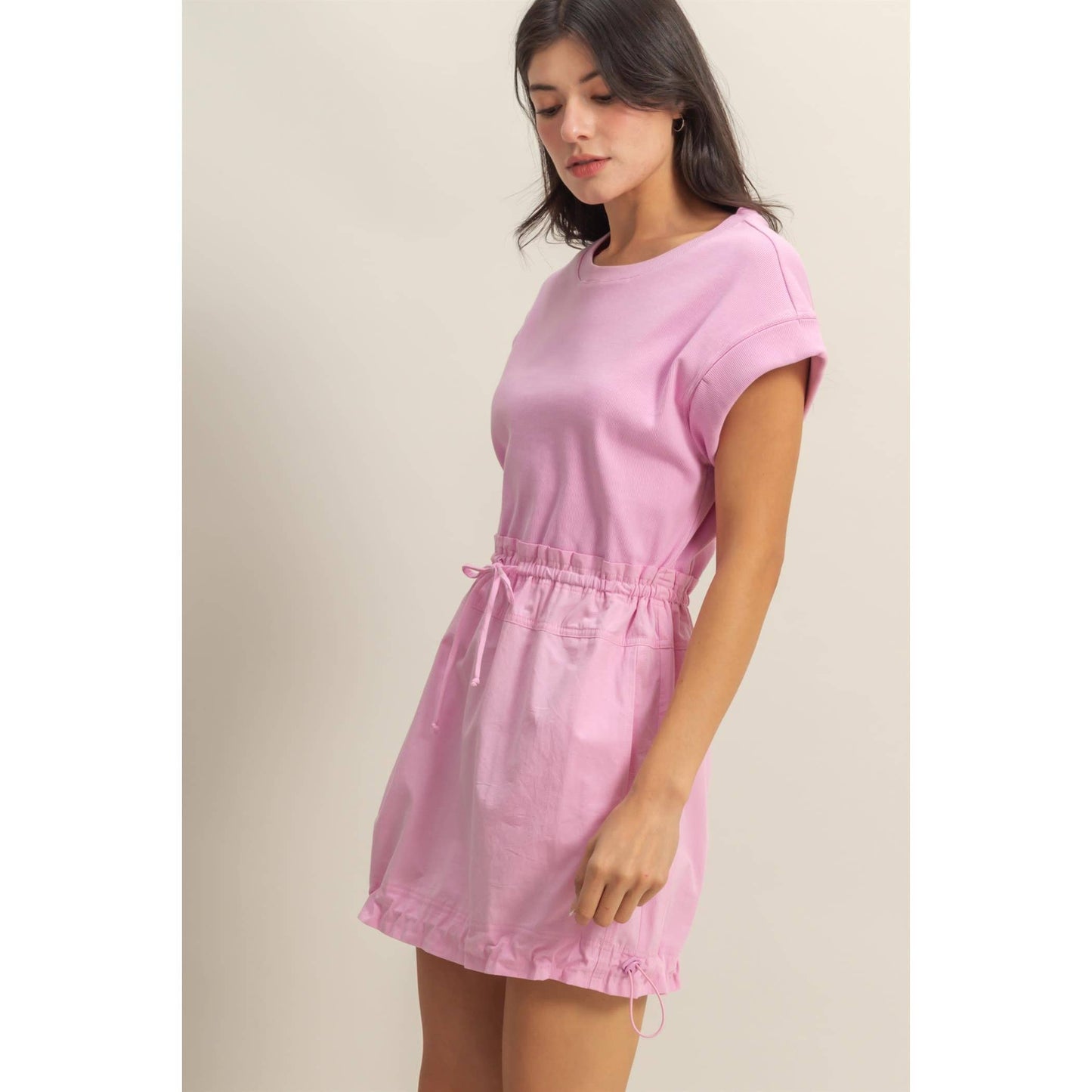 Short Sleeve Elasticized Waist Mini Dress