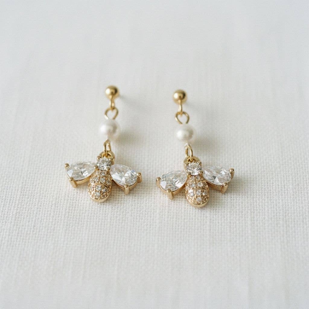 Creative Bee-Inspired Gemstone Drop Earrings