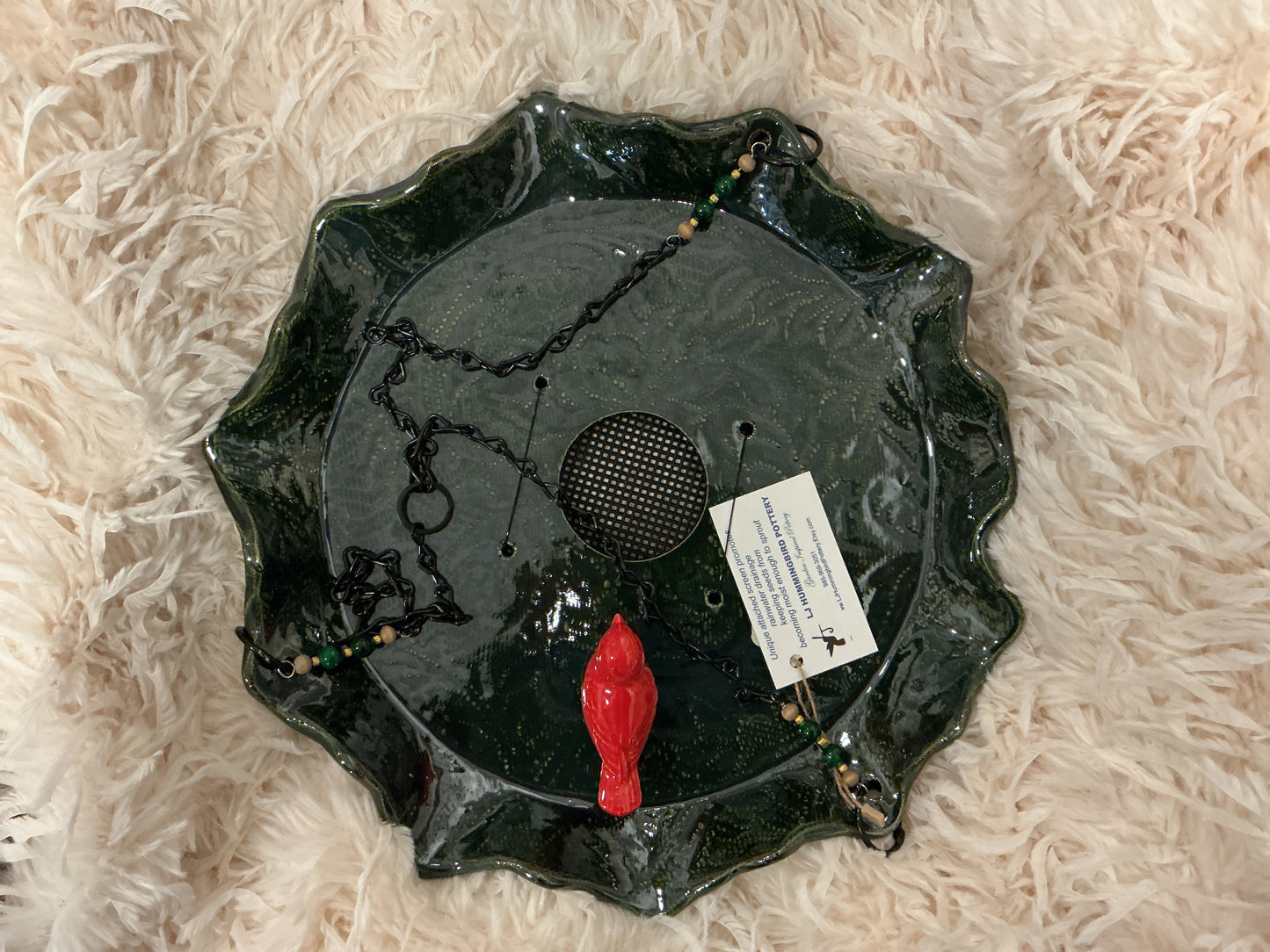 Scalloped Bird Feeder w/bird Dark green