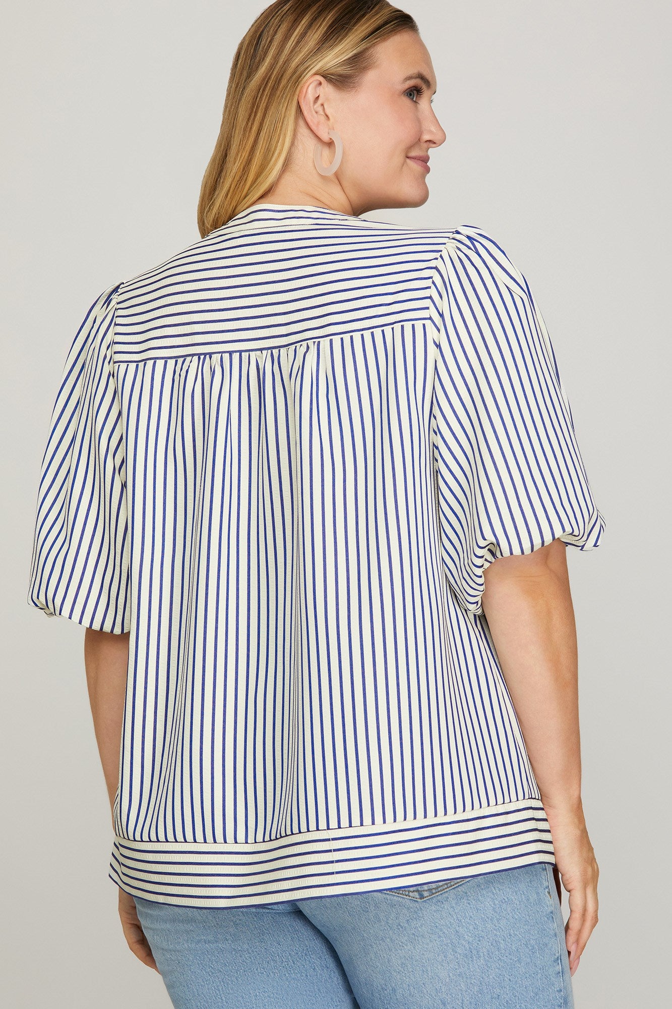 Claire Navy Striped Top - Peacock Curves