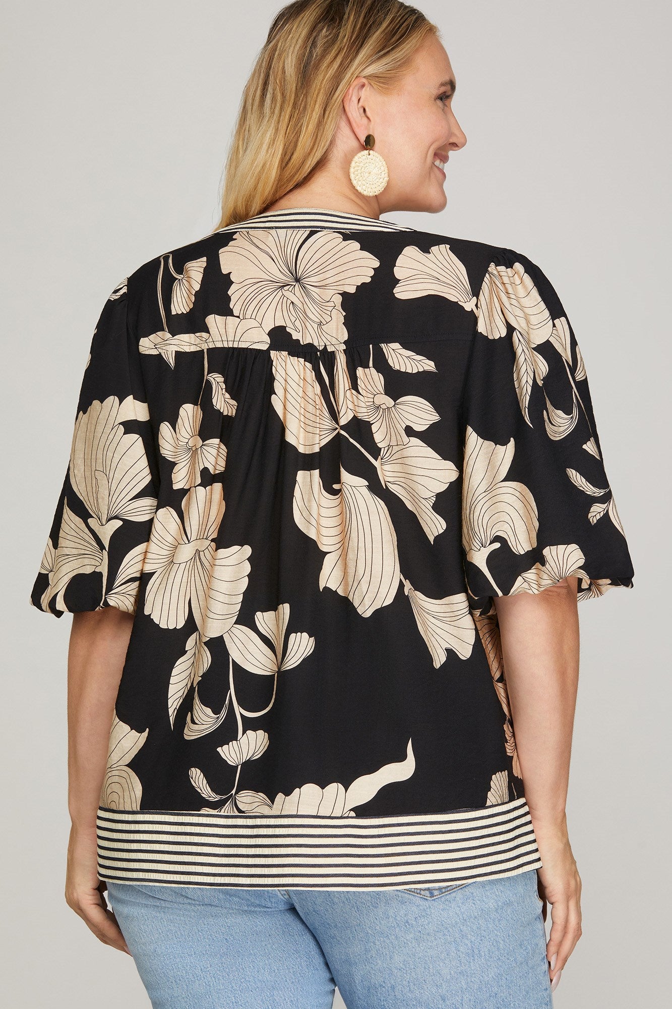 Midnight Bloom Mix Blouse Peacock Curves