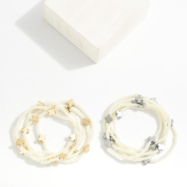Set of 5 Pearl Cross Bracelets