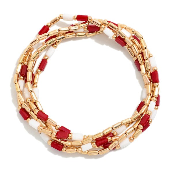 Set of 5 Burg and White Game Day with Glass Beads