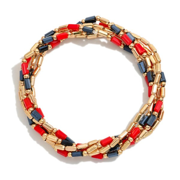 Set of 5 Navy and Red Game Day with Glass Beads