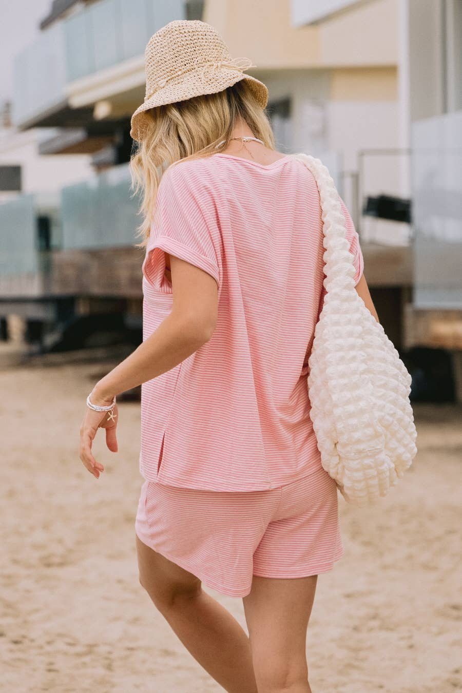 Striped French Terry Top And Shorts Set