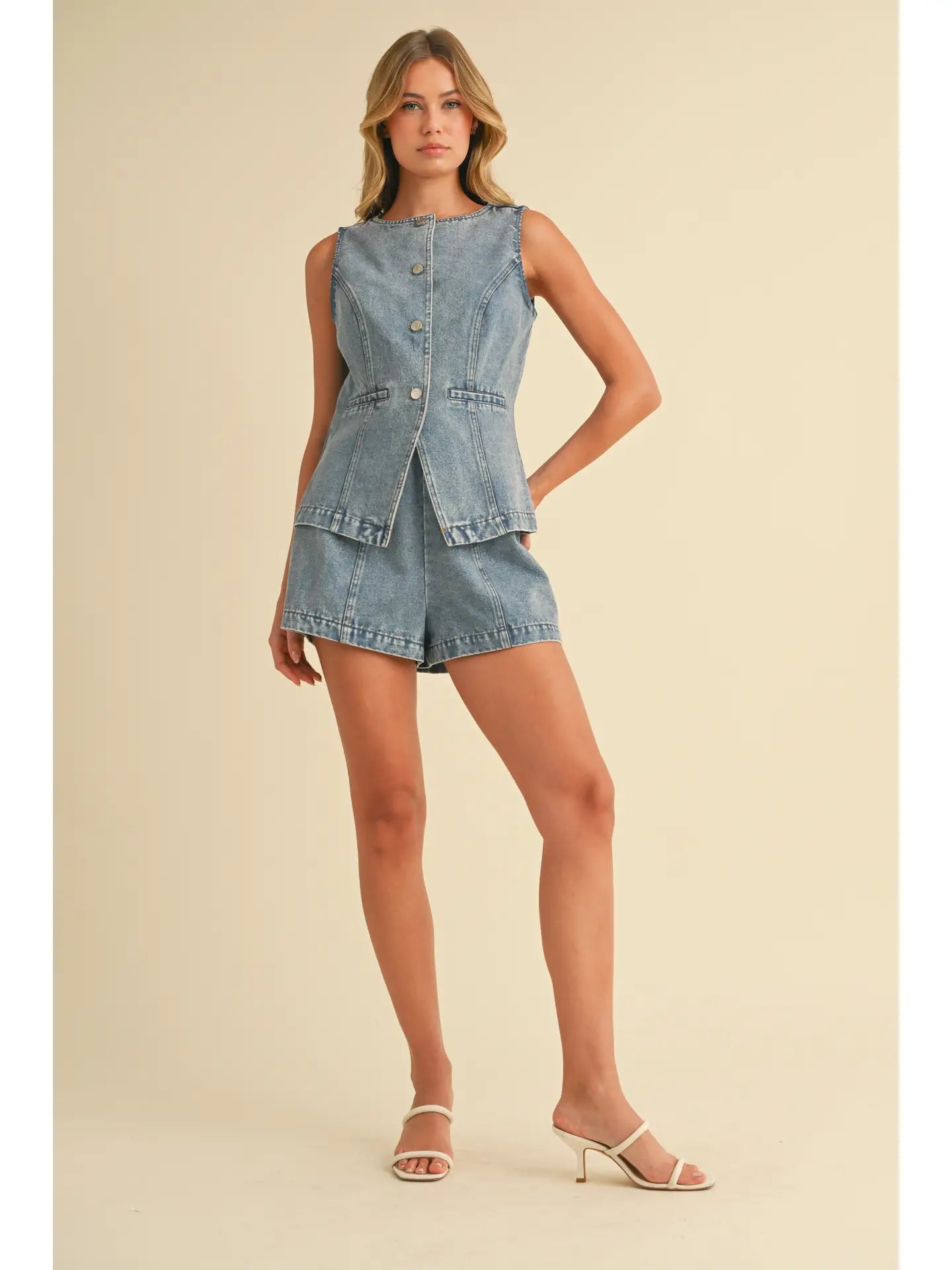 Tiffney Denim Vest and Short Set