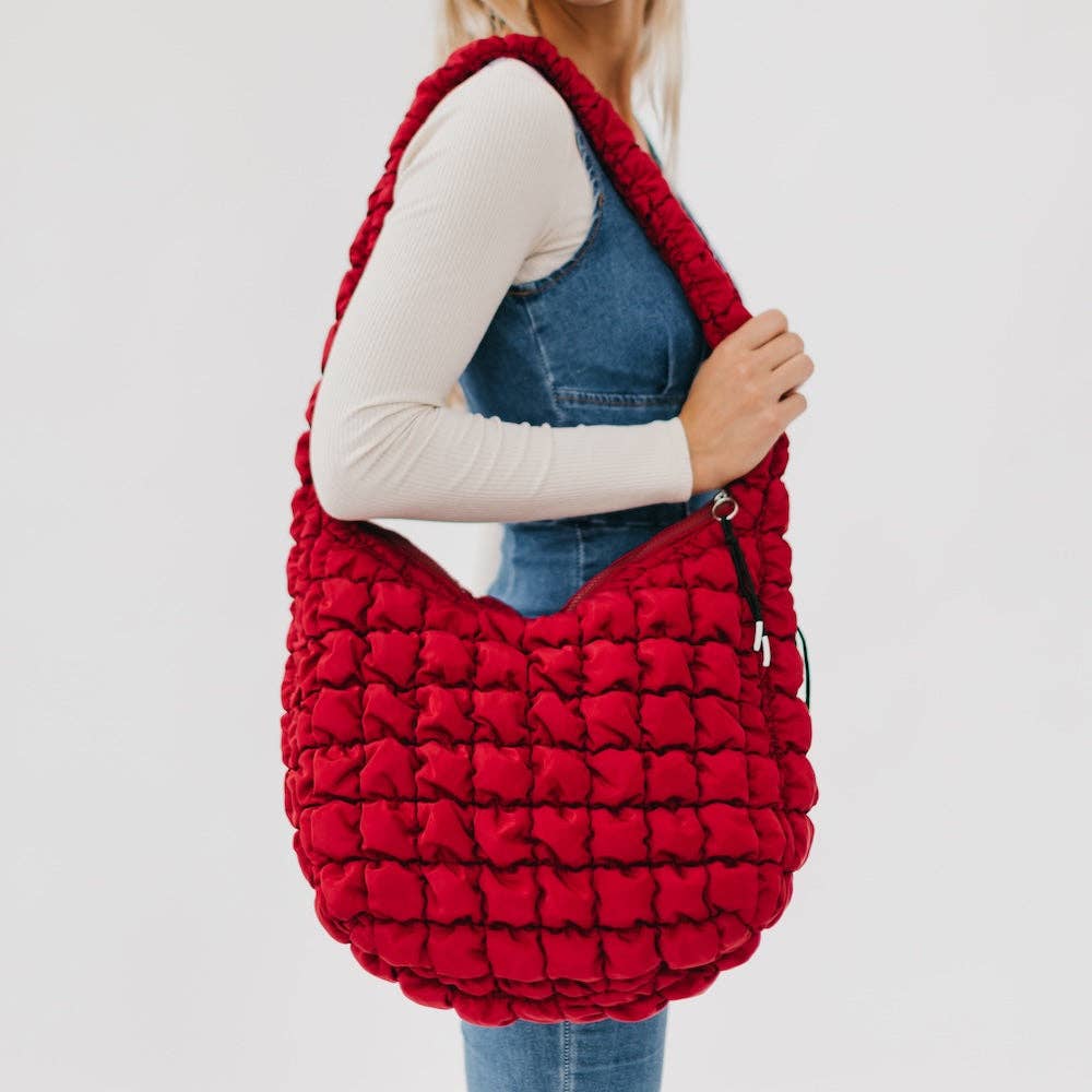 Crimson Red - Carmen Quilted Hobo Tote Bag